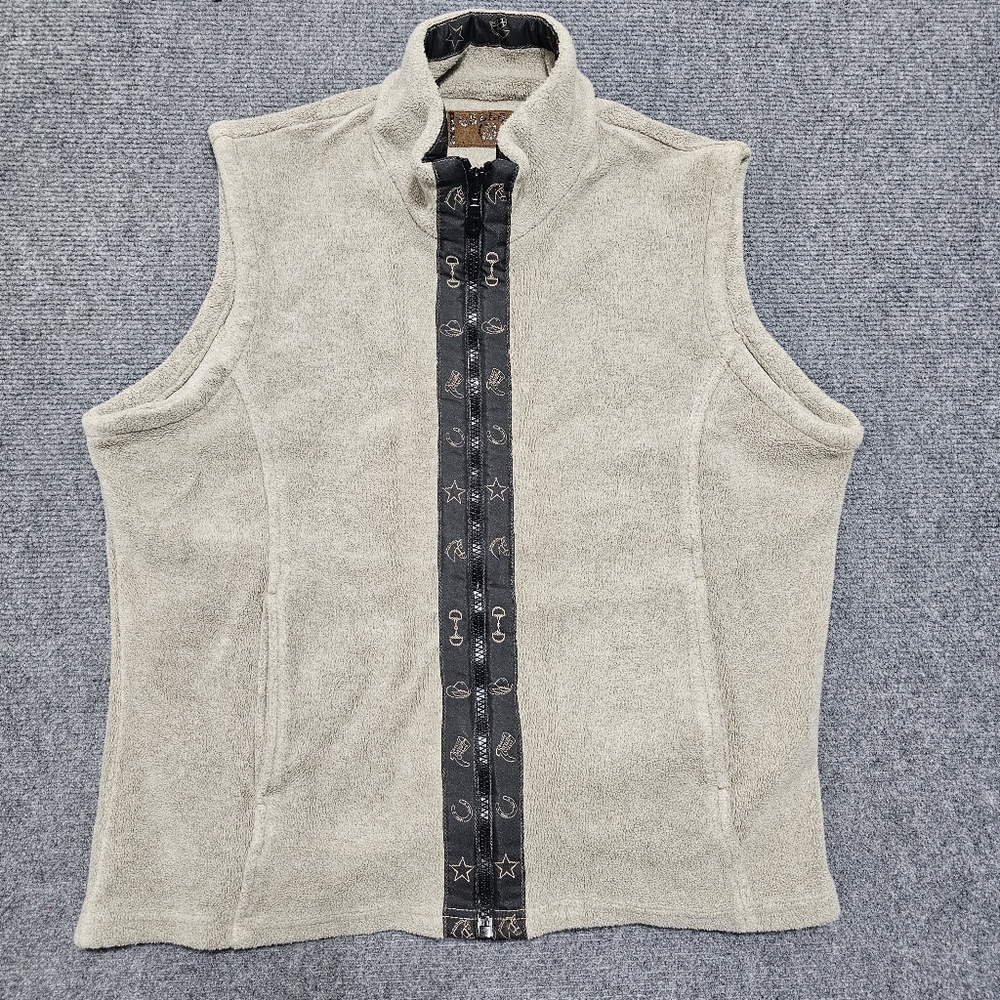 Gallop Women’s Beige Equestrian Fleece Full Zip Vest Horses Western Rodeo Ranch